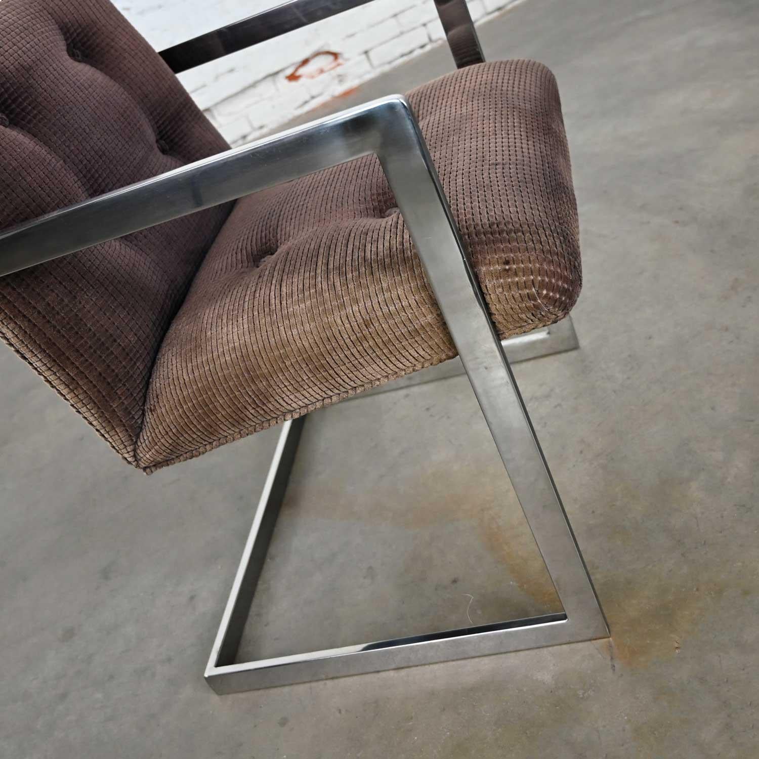 Vintage Modern Chrome & Brown Chenille Cantilever Chair in Style Brno by Knoll For Sale 7