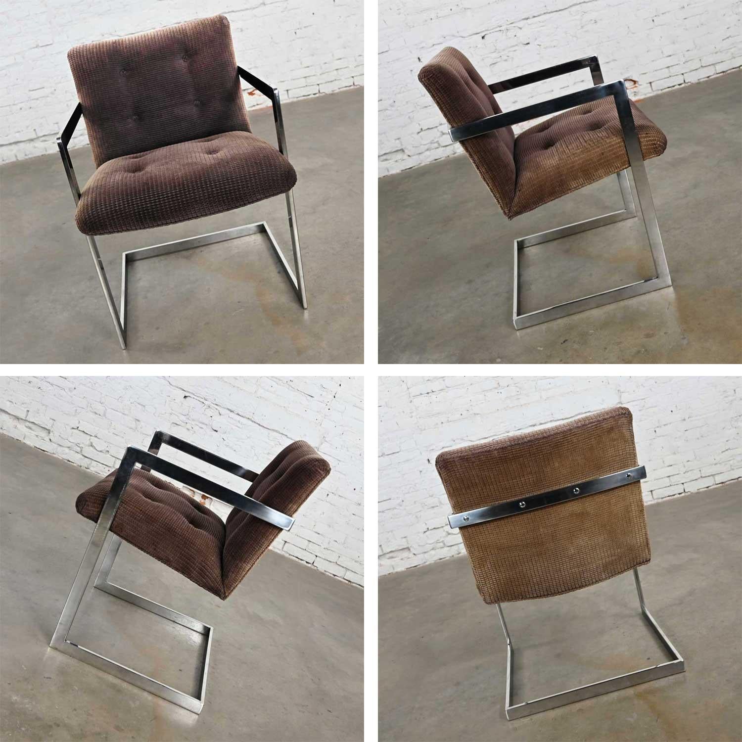 Vintage Modern Chrome & Brown Chenille Cantilever Chair in Style Brno by Knoll For Sale 8