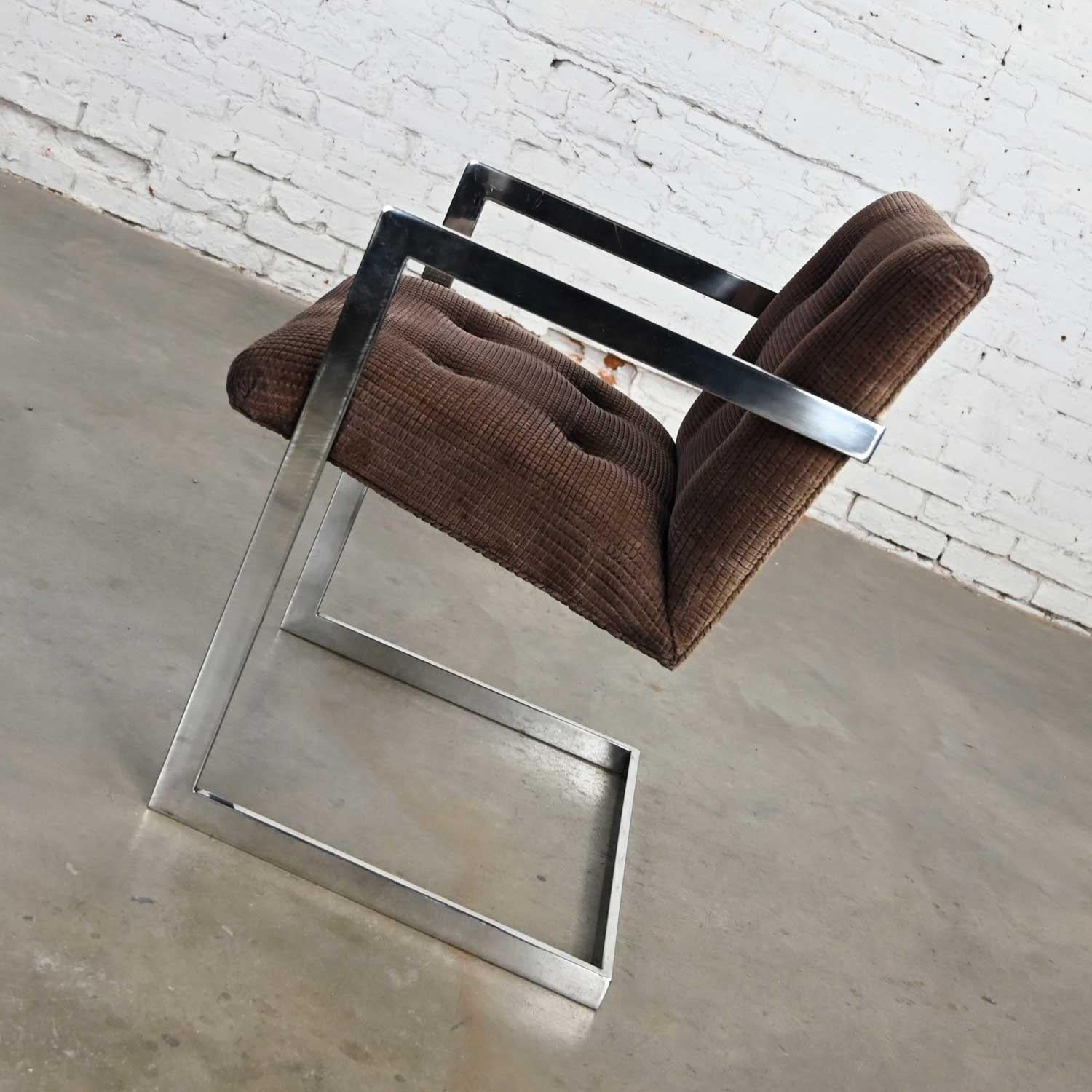 20th Century Vintage Modern Chrome & Brown Chenille Cantilever Chair in Style Brno by Knoll For Sale