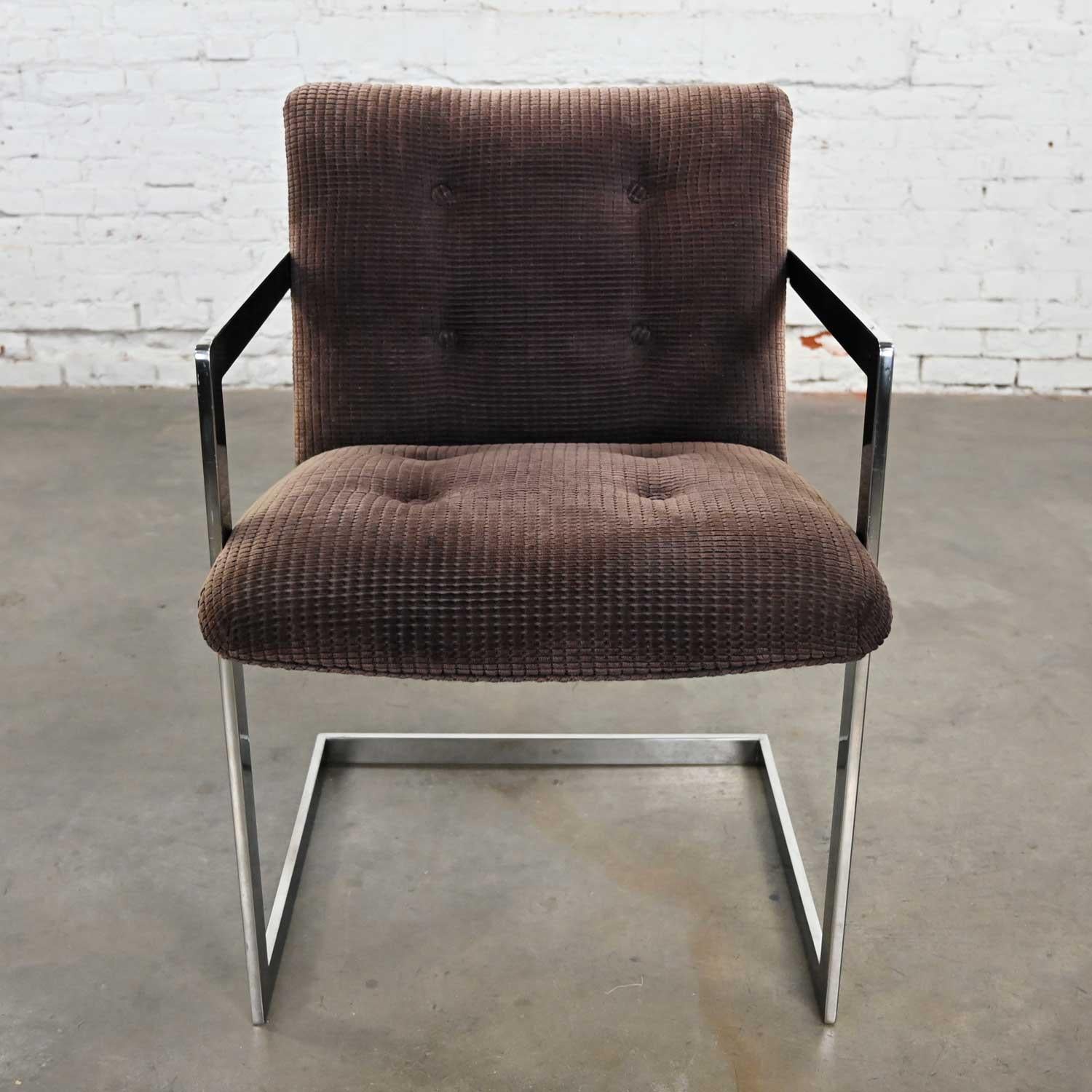 Vintage Modern Chrome & Brown Chenille Cantilever Chair in Style Brno by Knoll For Sale 3