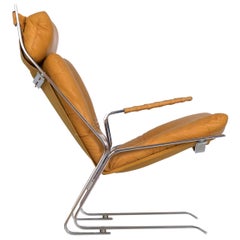 Chaise longue moderne vintage en cuir chromé "Pirate" par Elsa & Nordahl Solheim
