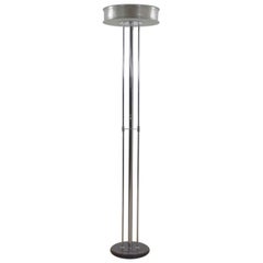 Vintage Modern Chrome Triple Shaft Floor Lamp with Perforated Metal Ring & Glass