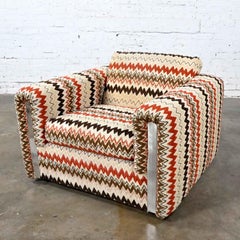 Vintage Modern Club Chair Flame Stich Geometric Fabric by Gaines of Tennessee