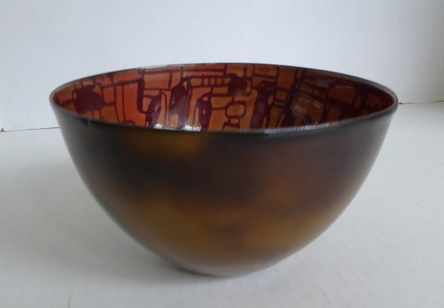 Unique and elegant, Organic Modern Copper Enamel Bowl by Donna R. Read.  Ms. Read was probably a Professor of Art at the Texas Technological College in Lubbock, TX. and this is one of her works in copper enameling.   This bowl shows the proficiency