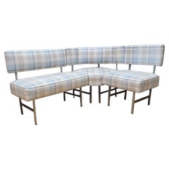 Vintage Modern Corner Dining Banquette in Plaid Fabric