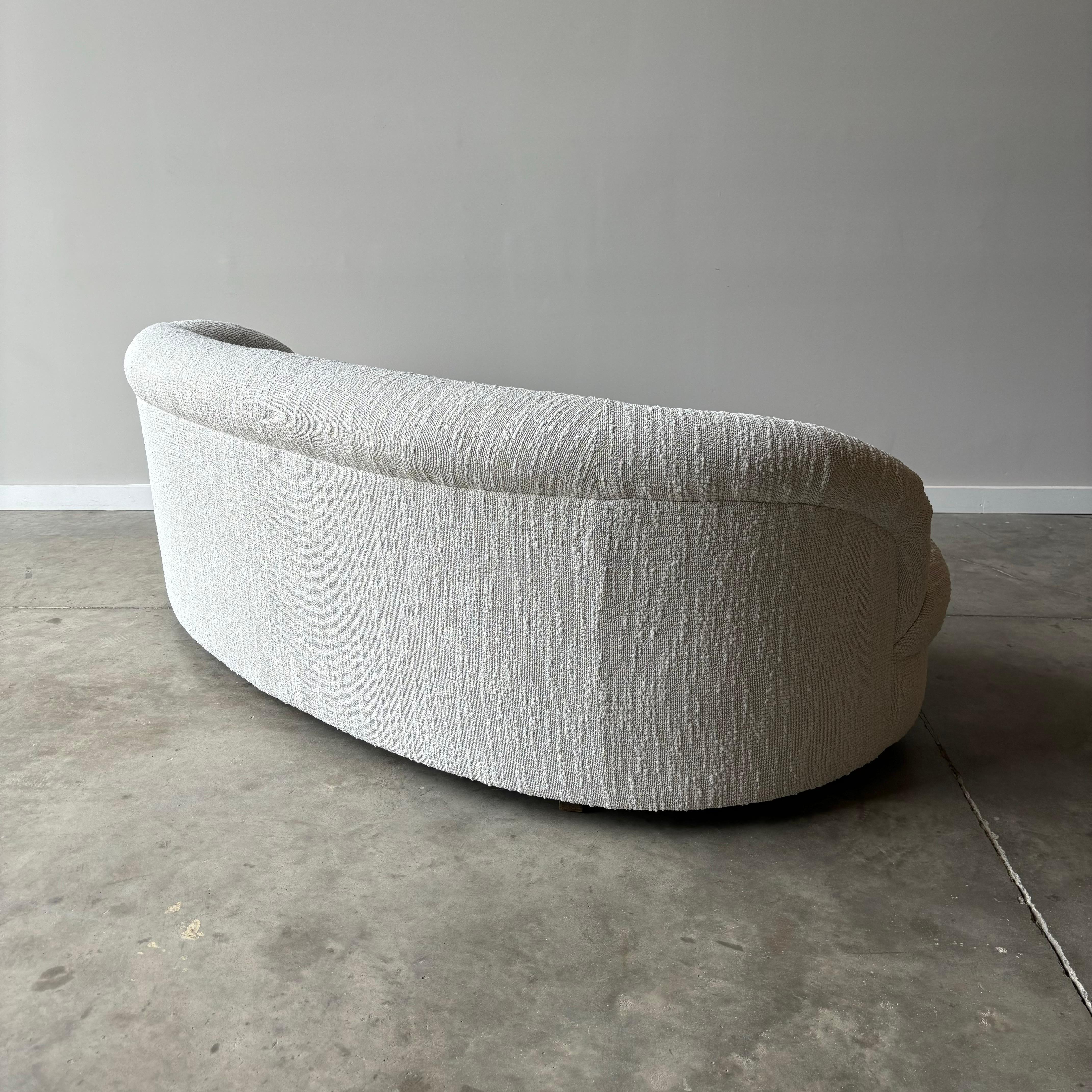 Vintage Modern Curved Sofa, Newly Upholstered, Pair Available In Good Condition For Sale In Raleigh, NC
