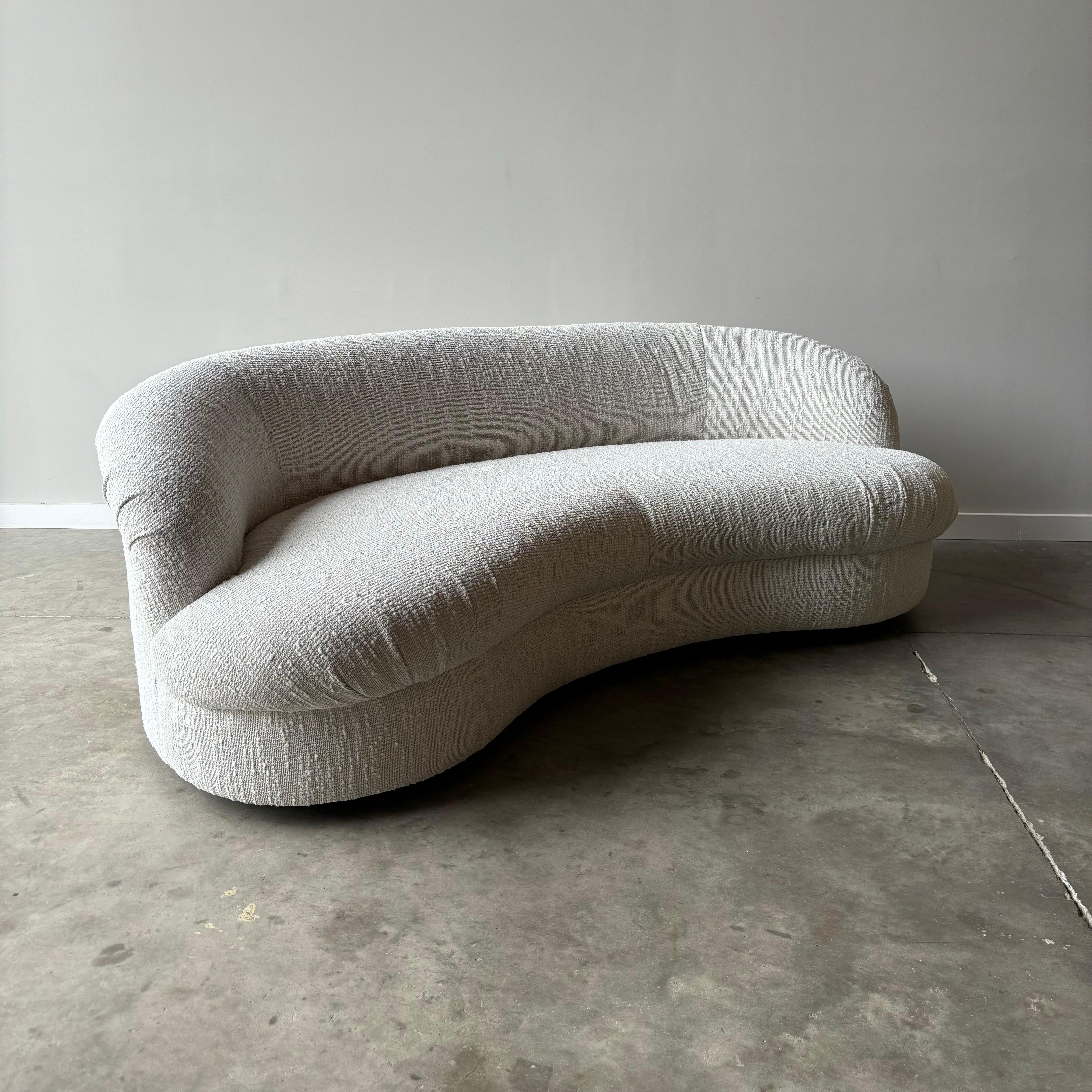 Late 20th Century Vintage Modern Curved Sofa, Newly Upholstered, Pair Available For Sale