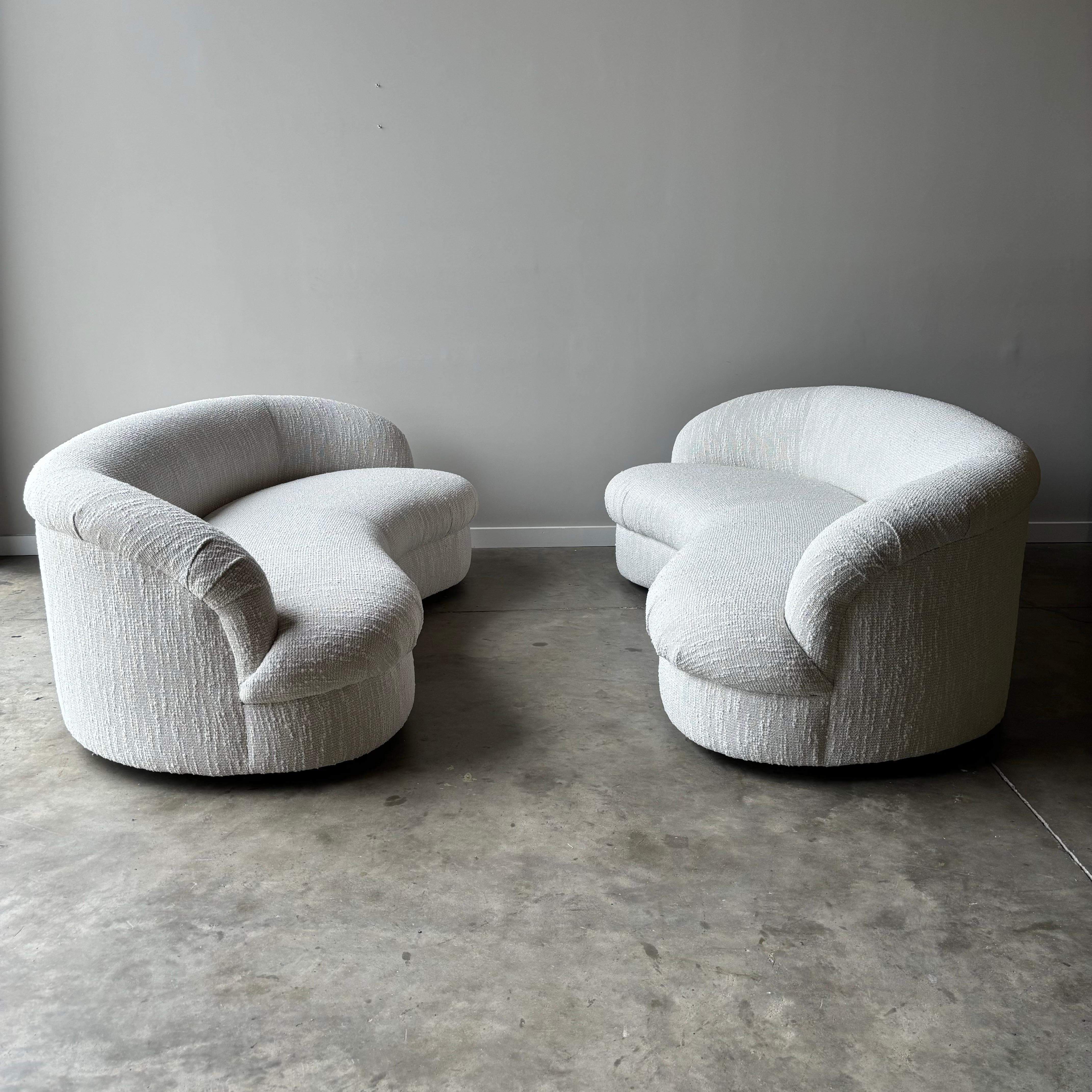 Vintage Modern Curved Sofa, Newly Upholstered, Pair Available For Sale 2