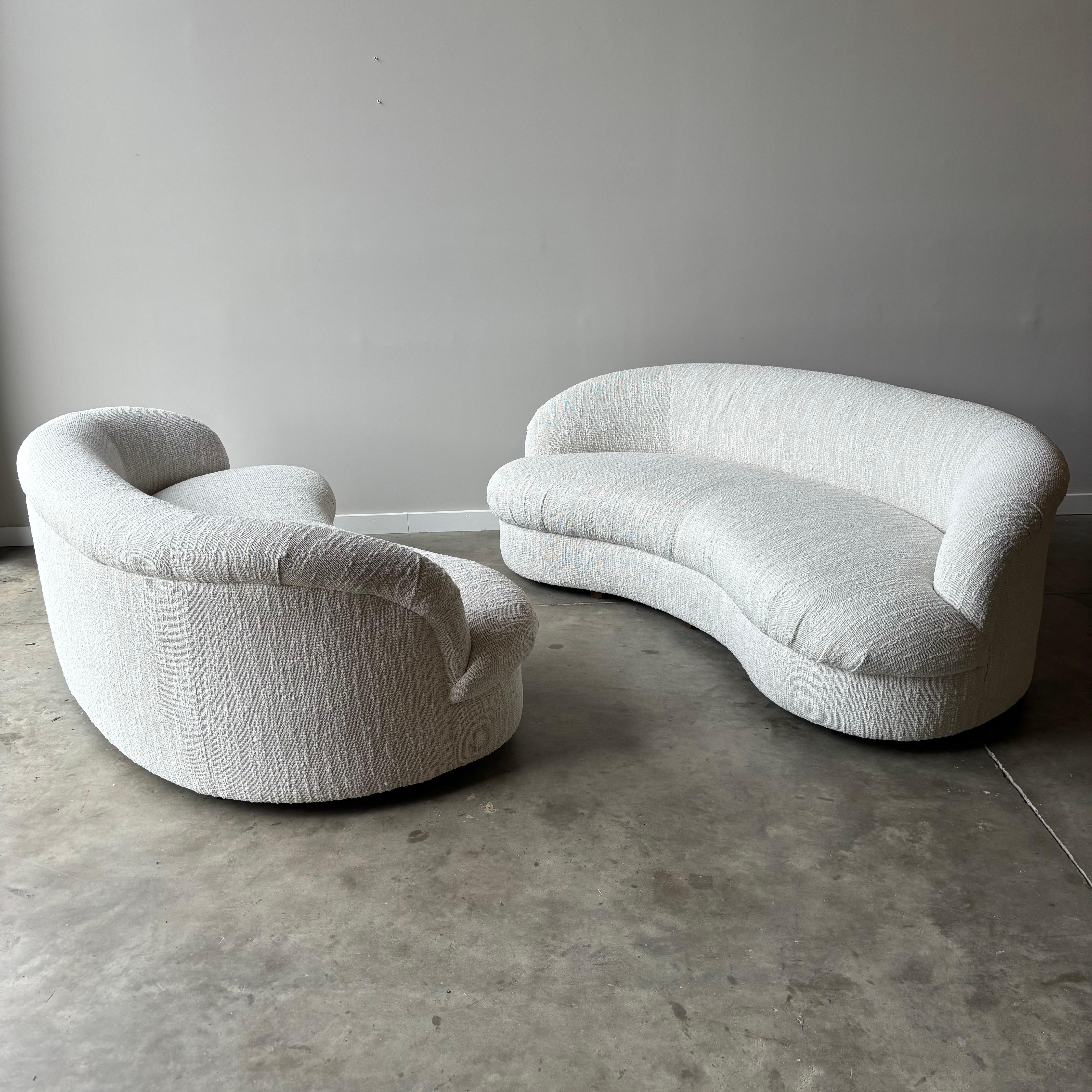 Vintage Modern Curved Sofa, Newly Upholstered, Pair Available For Sale 3
