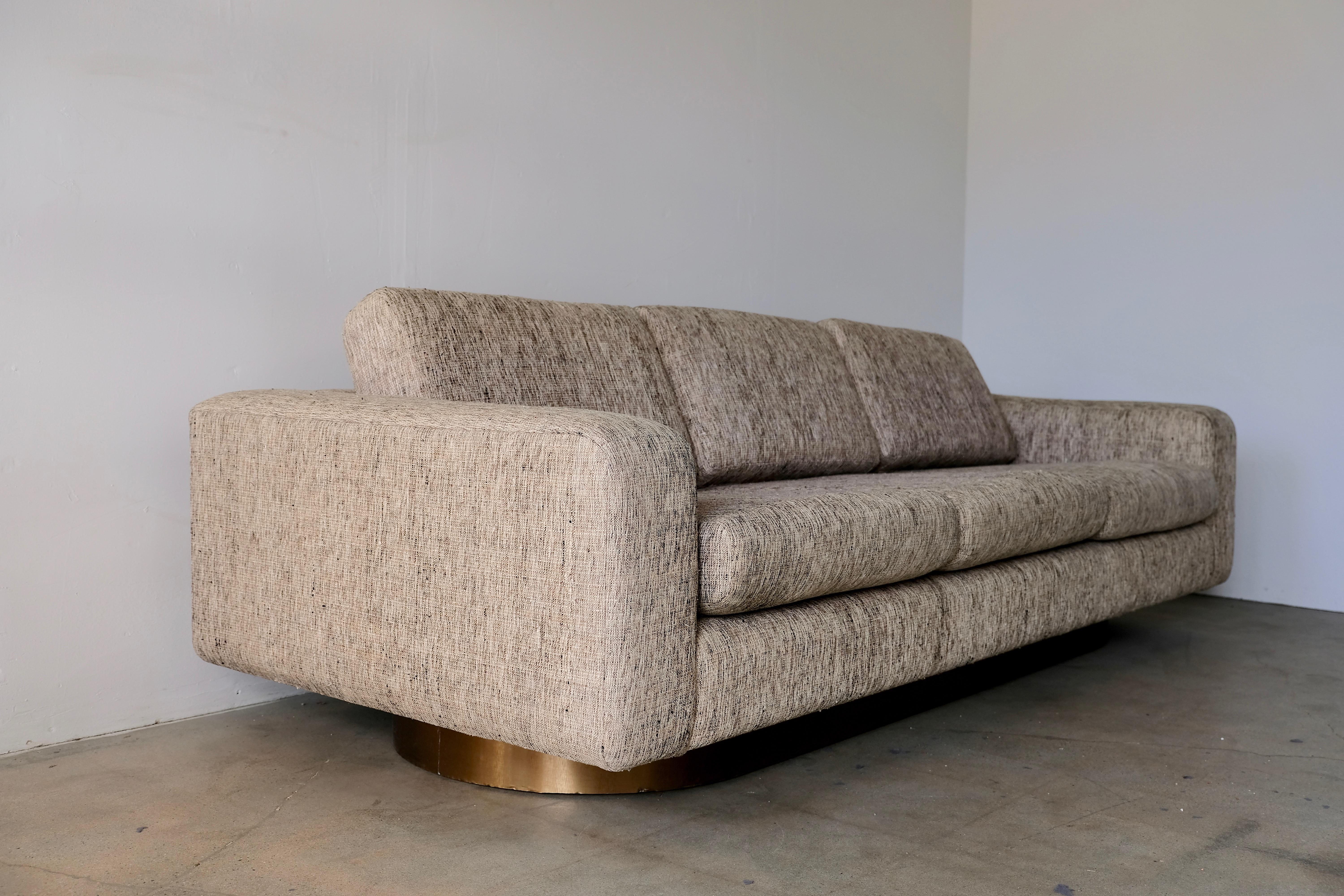 Mid-Century Modern Vintage Modern Custom Sofa Floating on Brushed Brass Plinth Base