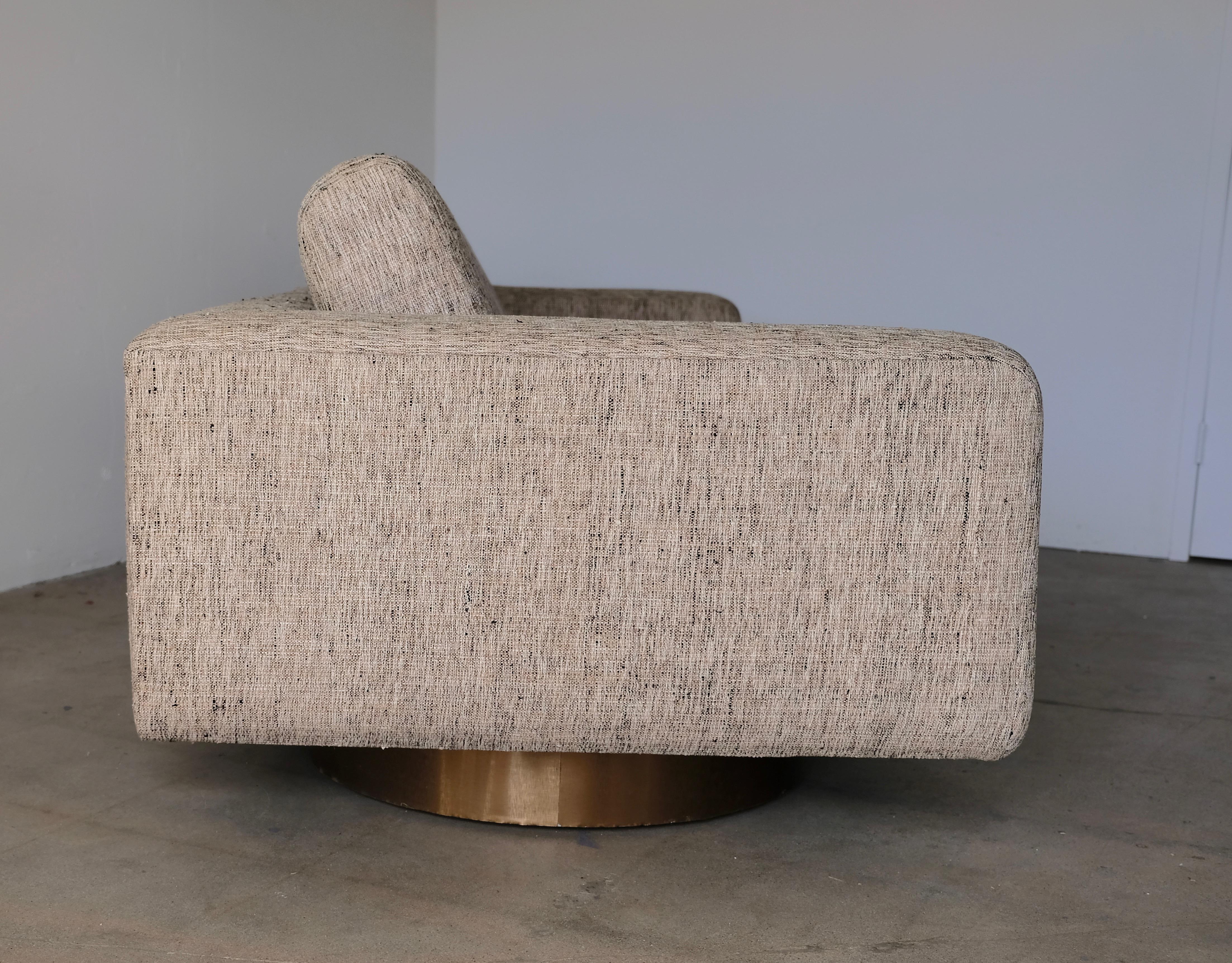 American Vintage Modern Custom Sofa Floating on Brushed Brass Plinth Base