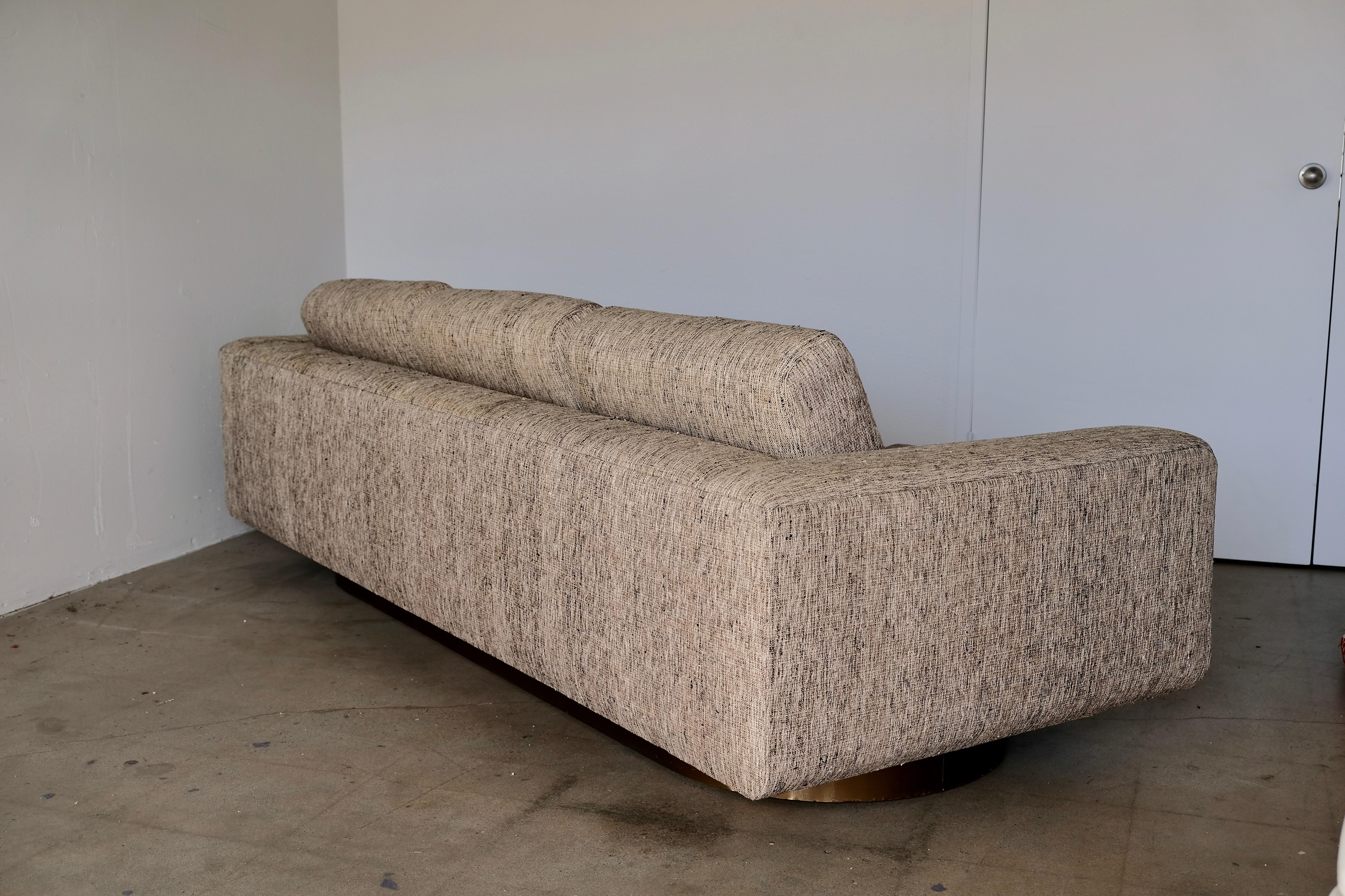 Vintage Modern Custom Sofa Floating on Brushed Brass Plinth Base In Good Condition In Palm Springs, CA