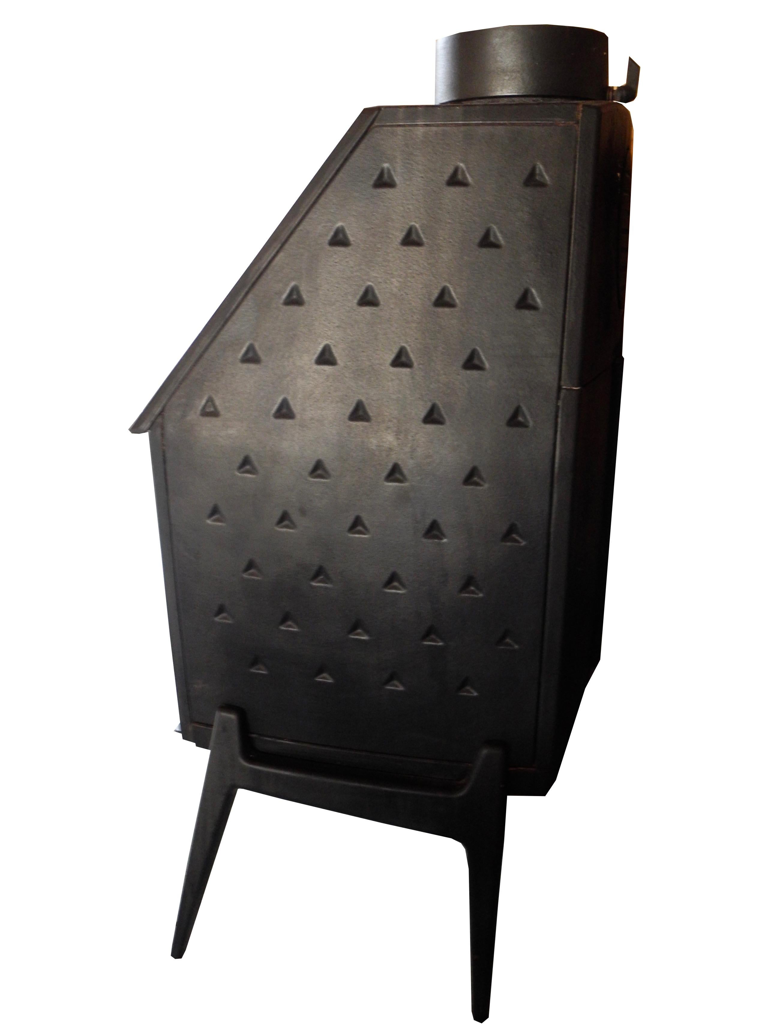 Scandinavian Modern Vintage Modern Danish Black Cast Iron Wood Stove and Fireplace by Morsø, Denmark