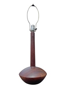 Vintage Modern Danish Style Round Teak Table Lamp. Solid Wood