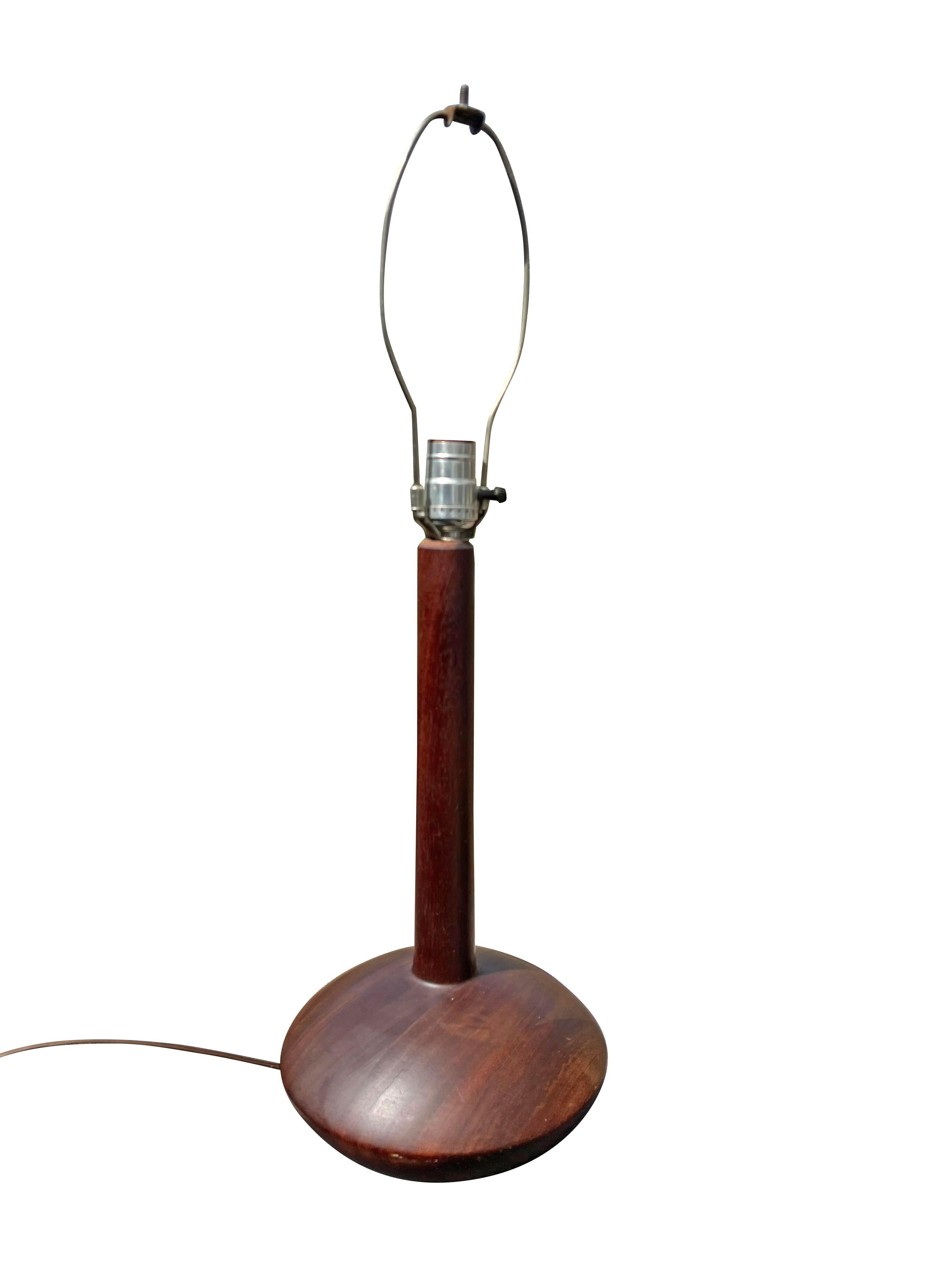 Vintage Modern Danish Style Round Teak Table Lamp. Solid Wood In Good Condition For Sale In Saddle River, NJ