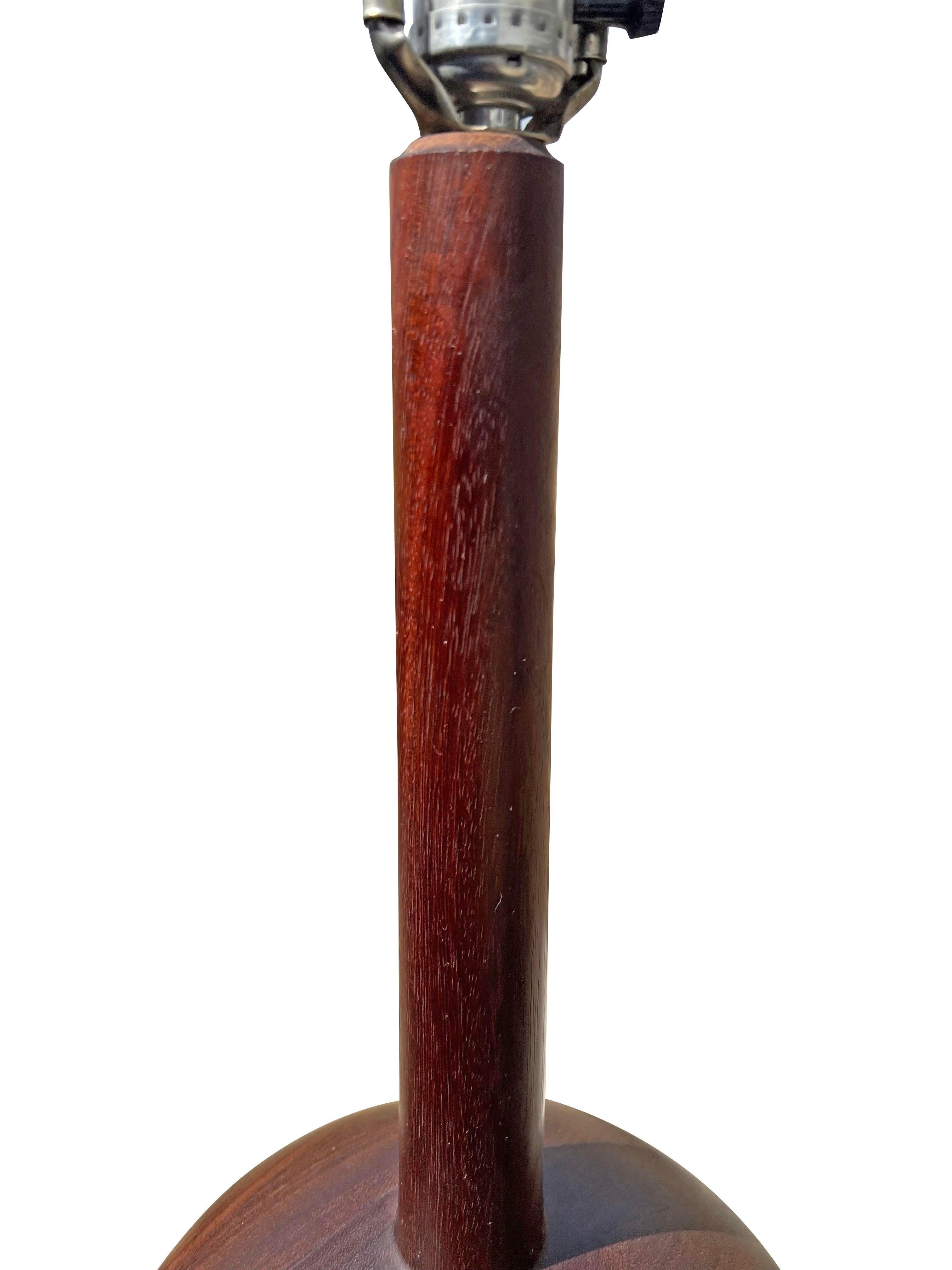 Vintage Modern Danish Style Round Teak Table Lamp. Solid Wood For Sale 3