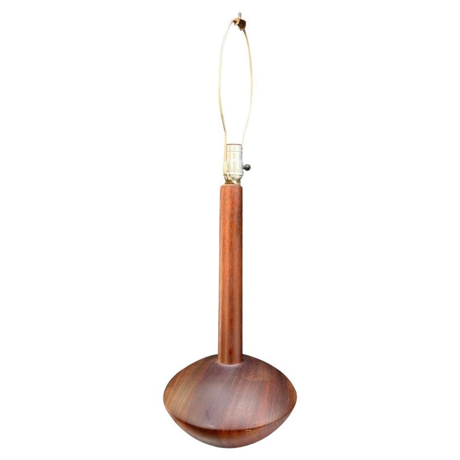 Vintage Modern Danish Style Round Teak Table Lamp. Solid Wood For Sale