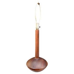 Vintage Modern Danish Style Round Teak Table Lamp. Solid Wood