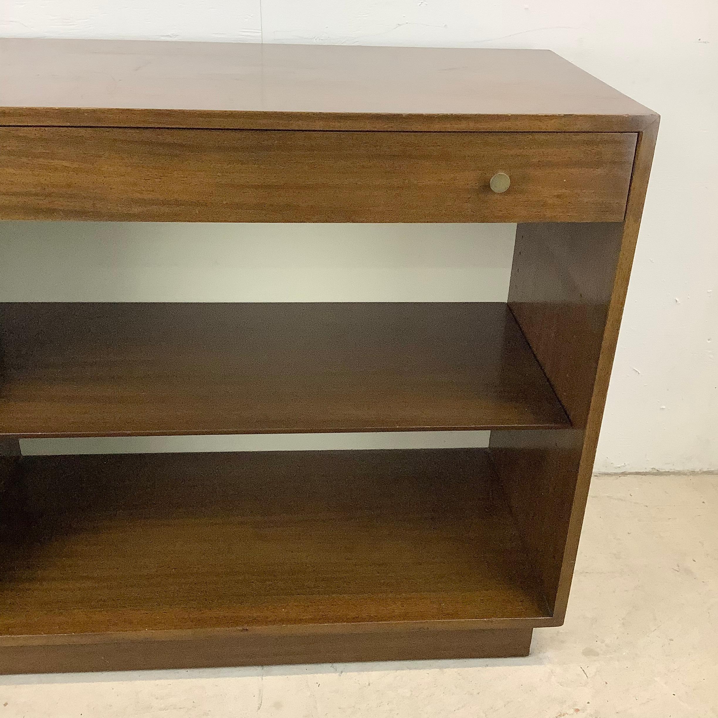Veneer Vintage Modern Dark Wood Cabinet with Drawer, Paul McCobb Style For Sale