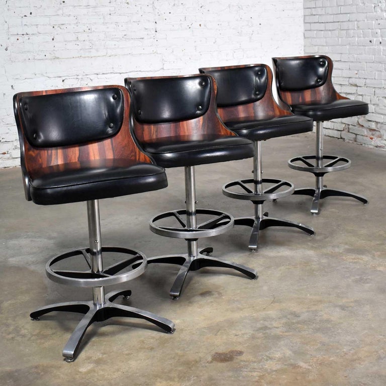 Vintage Modern Daystrom Adjustable Black Bar Stools Molded Curved Backs Set 4 at 1stDibs