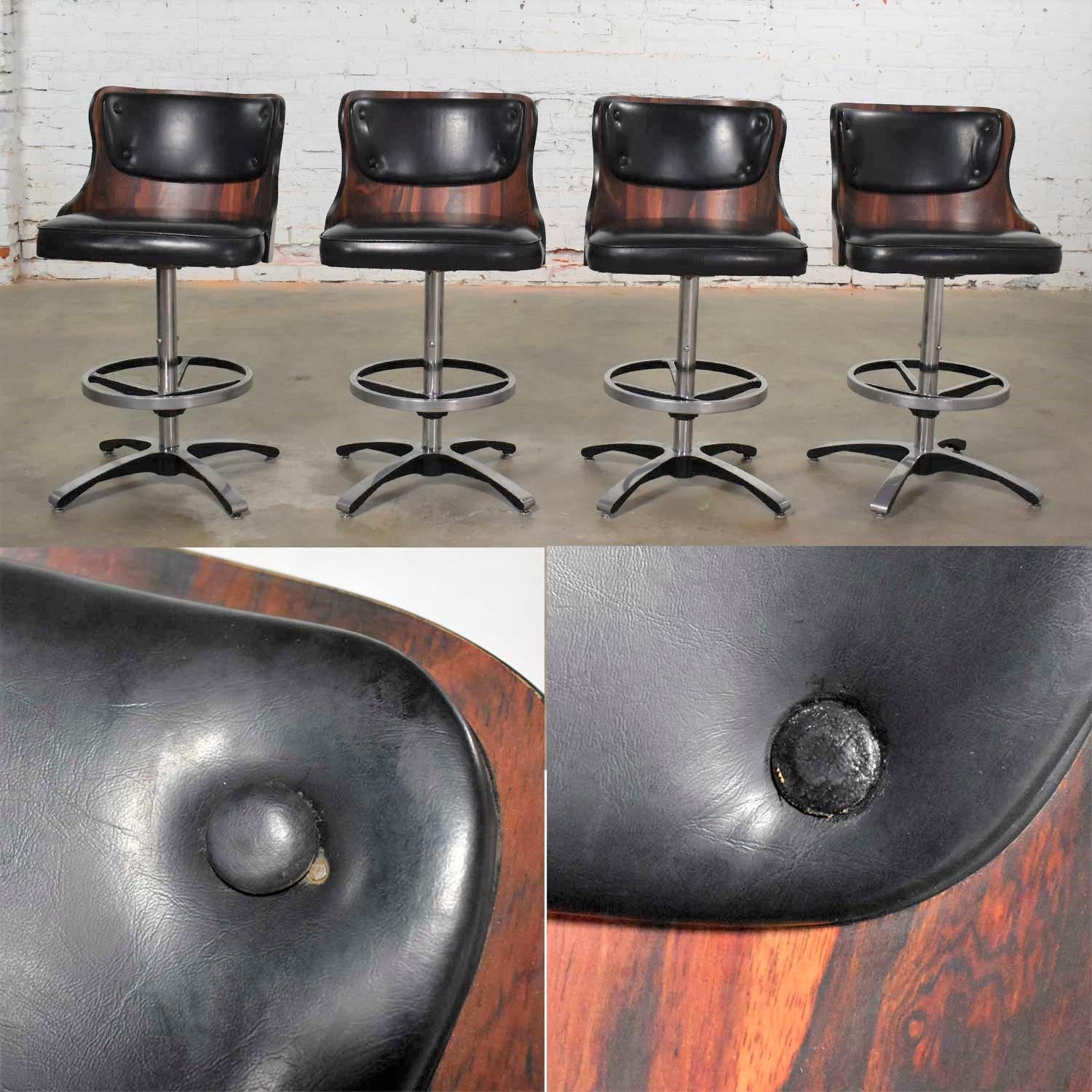 Vintage Modern Daystrom Adjustable Black Bar Stools Molded Curved Backs Set 4 5