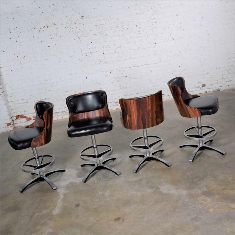 Vintage Modern Daystrom Adjustable Black Bar Stools Molded Curved Backs Set 4 at 1stDibs