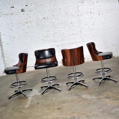 Vintage Modern Daystrom Adjustable Black Bar Stools Molded Curved Backs Set 4