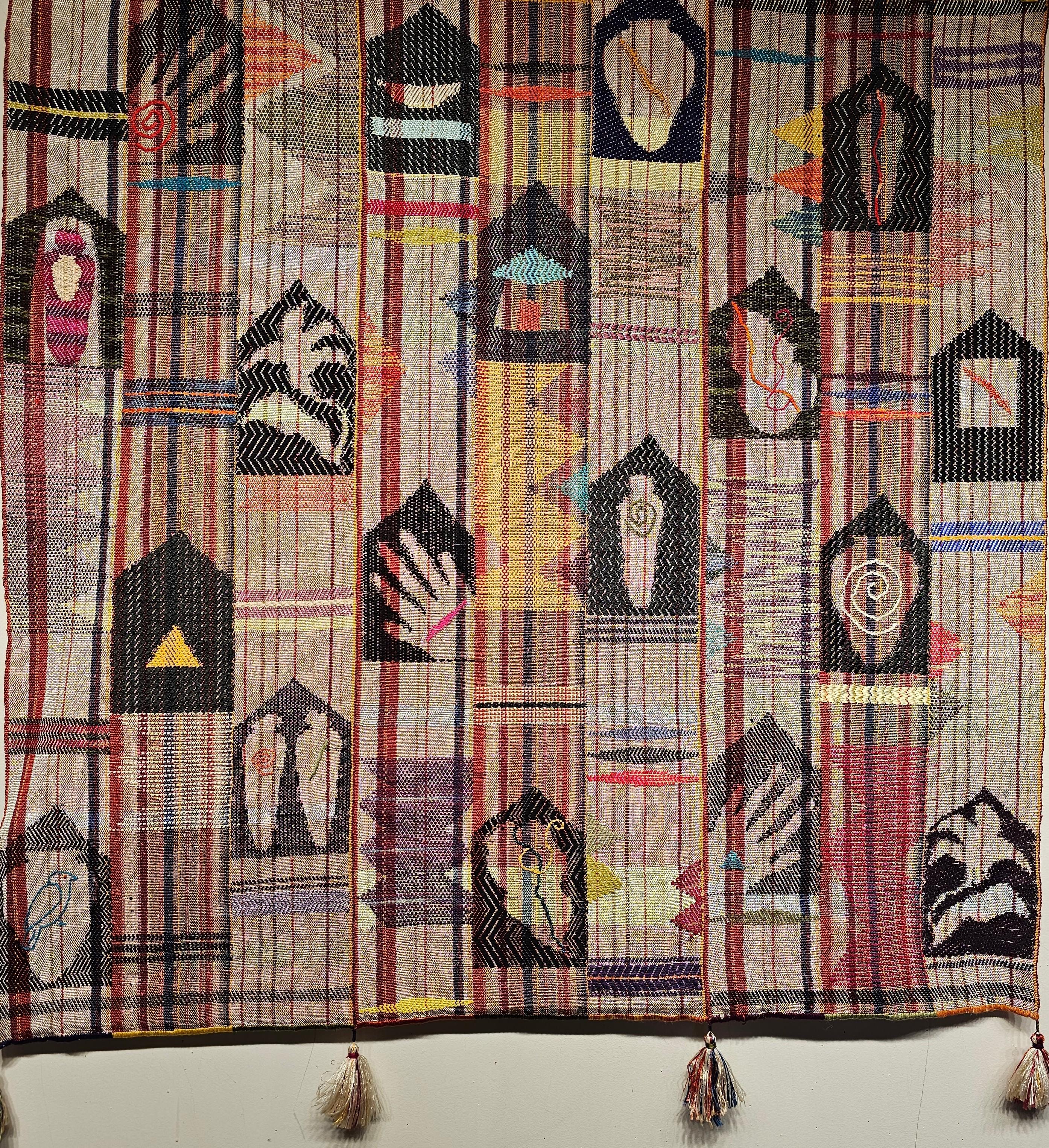 Vintage Modern Design Handwoven Textile Tapestry Wall Art with Figural Forms 2