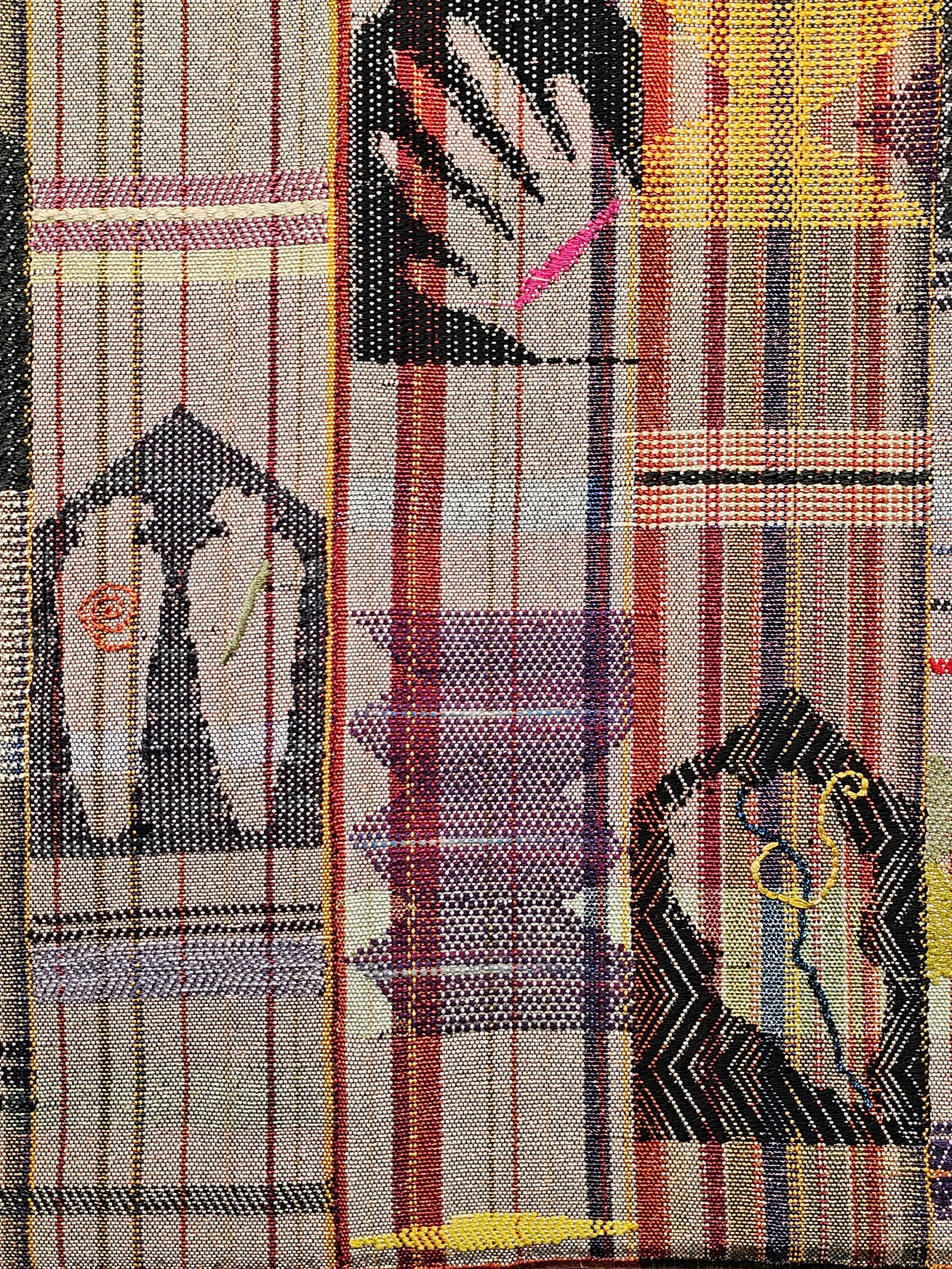 American Vintage Modern Design Handwoven Textile Tapestry Wall Art with Figural Forms