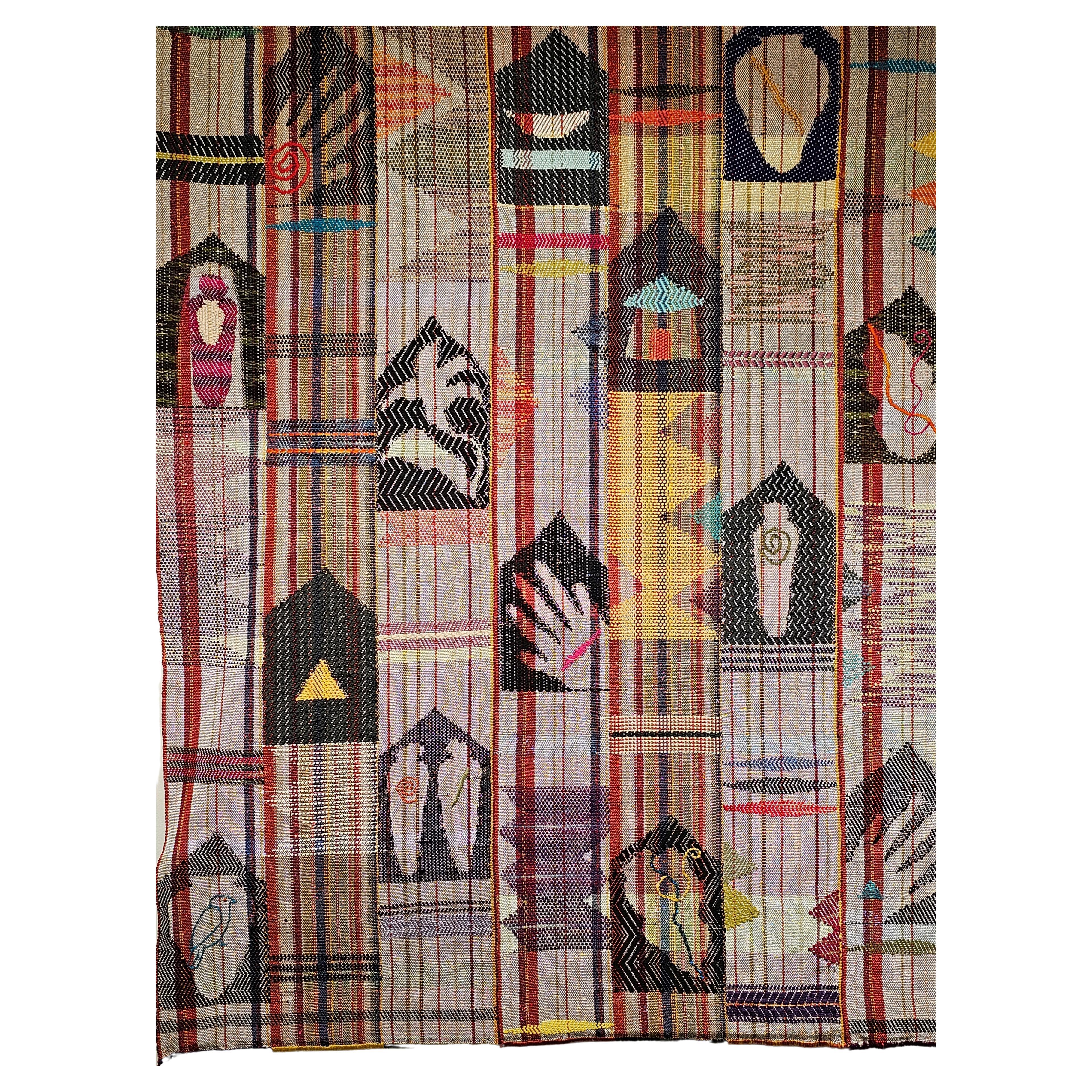 Vintage Modern Design Handwoven Textile Tapestry Wall Art with Figural Forms