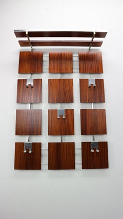 Vintage Modern Design Rosewood and Chrome Wall Mounted Coat, Hat Rack, 1960s