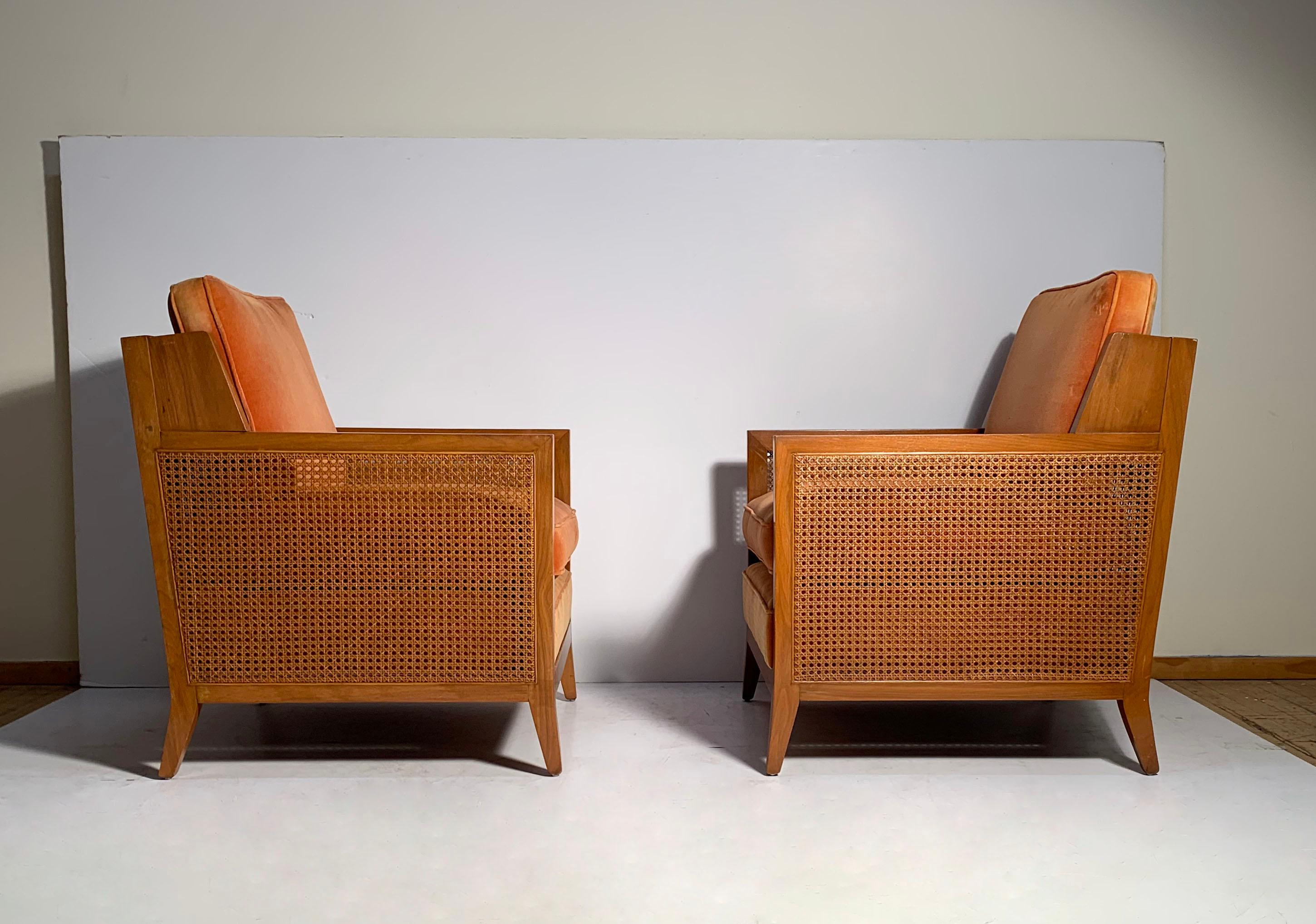 A very good pair of vintage designer lounge chairs. Very well crafted. Designer and manufacturer is unknown at this time. They were acquired from an fine Chicago North Shore estate that included Widdicomb and Gio Ponti furniture of the period. We