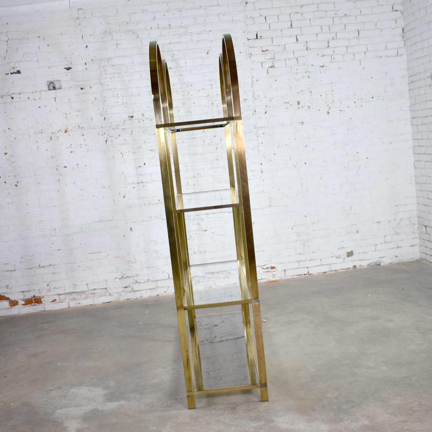 Vintage Modern Double Arched Étagère Display Shelves Brass Plated and Glass 2