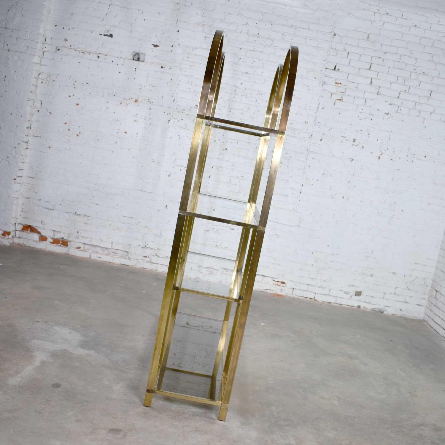 Vintage Modern Double Arched Étagère Display Shelves Brass Plated and Glass 3