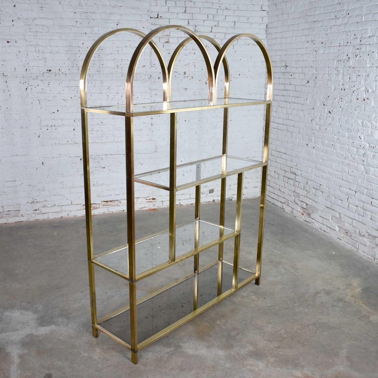 Vintage Modern Double Arched Étagère Display Shelves Brass Plated and