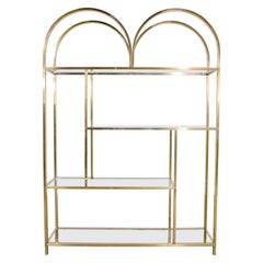 Vintage Modern Double Arched Étagère Display Shelves Brass Plated and Glass