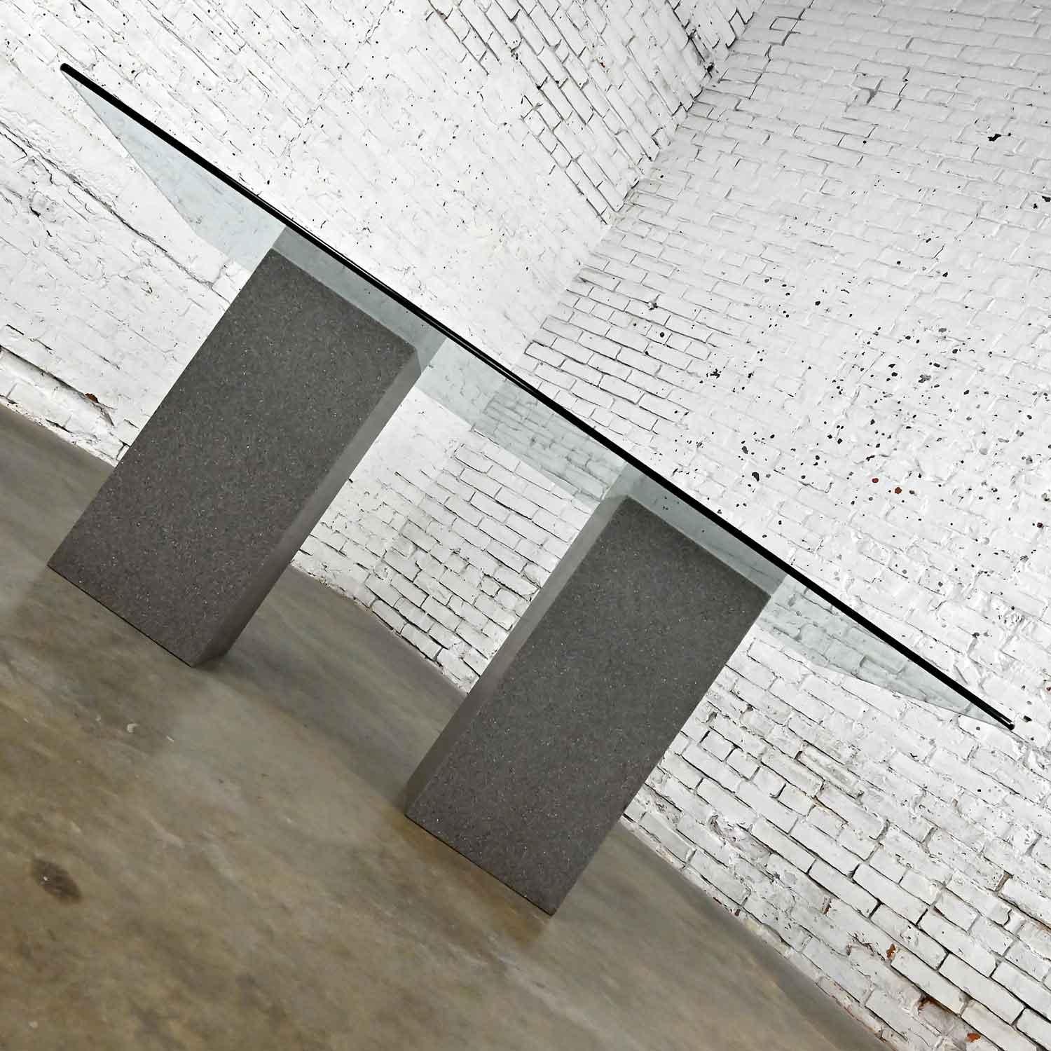 Inconnu Vintage Modern Double Pedestal Dining Table with Rectangular Glass Top en vente