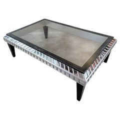 Moderne Vintage-Couchtisch aus ebonisiertem Holz und Silber mit verspiegelter Verspiegelung und Glasplatte, Vintage