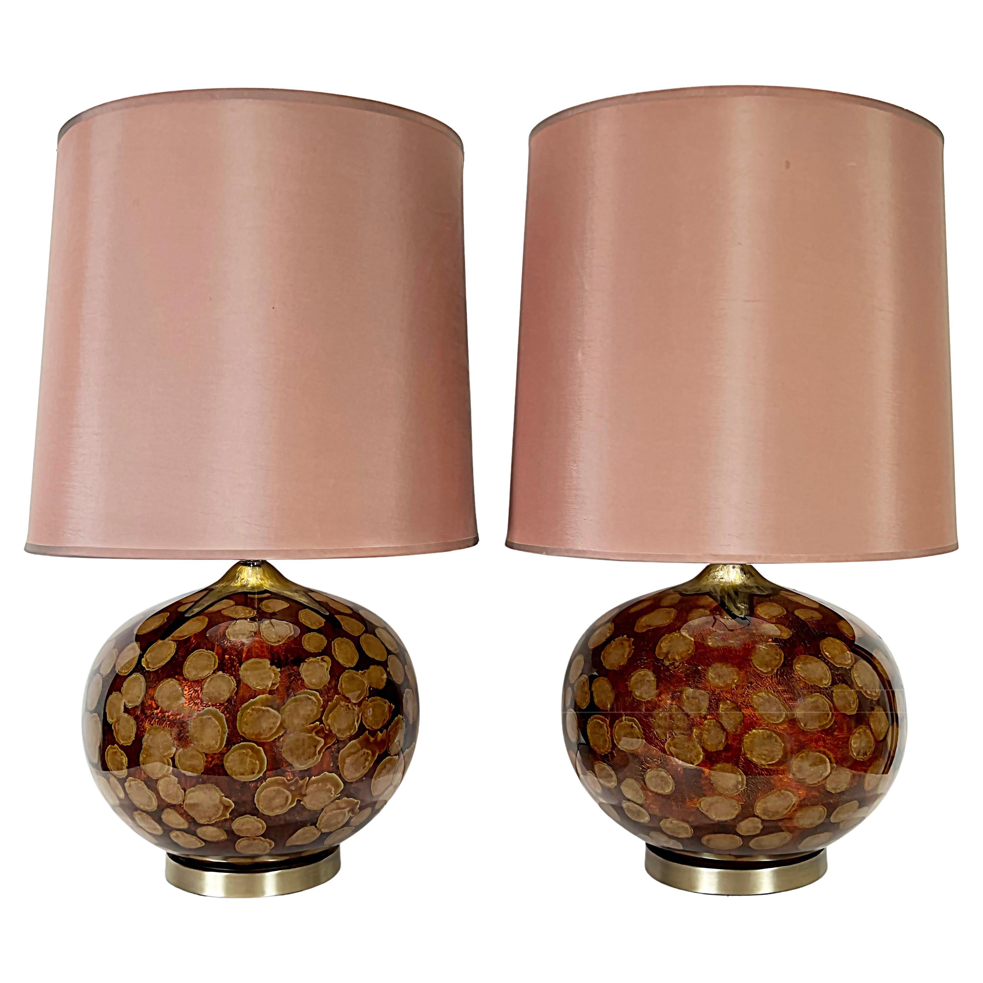 Vintage Modern Eglomise Painted Glass Table Lamps, Pair For Sale at 1stDibs