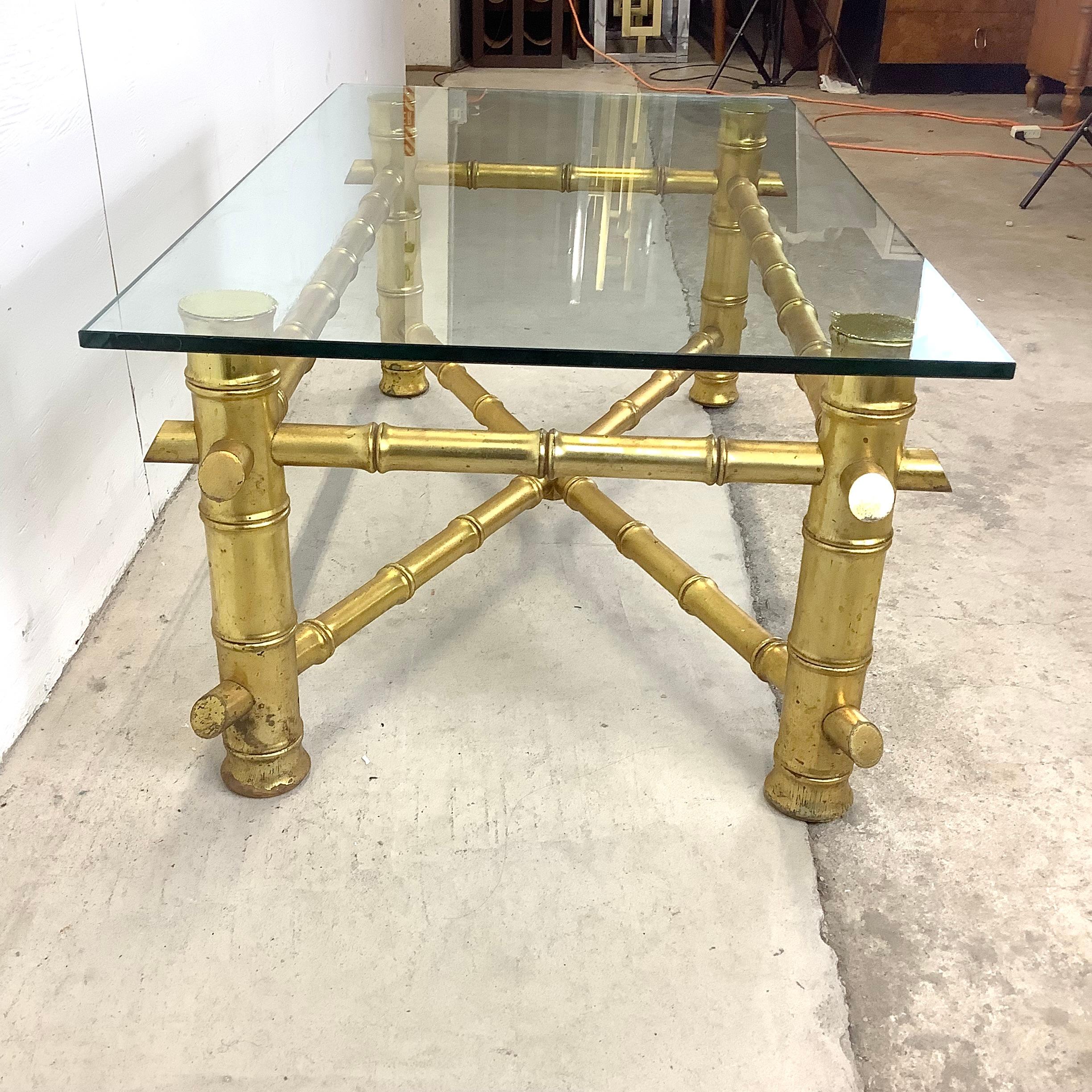Vintage Modern Faux Bamboo and Glass Top Coffee Table For Sale 3