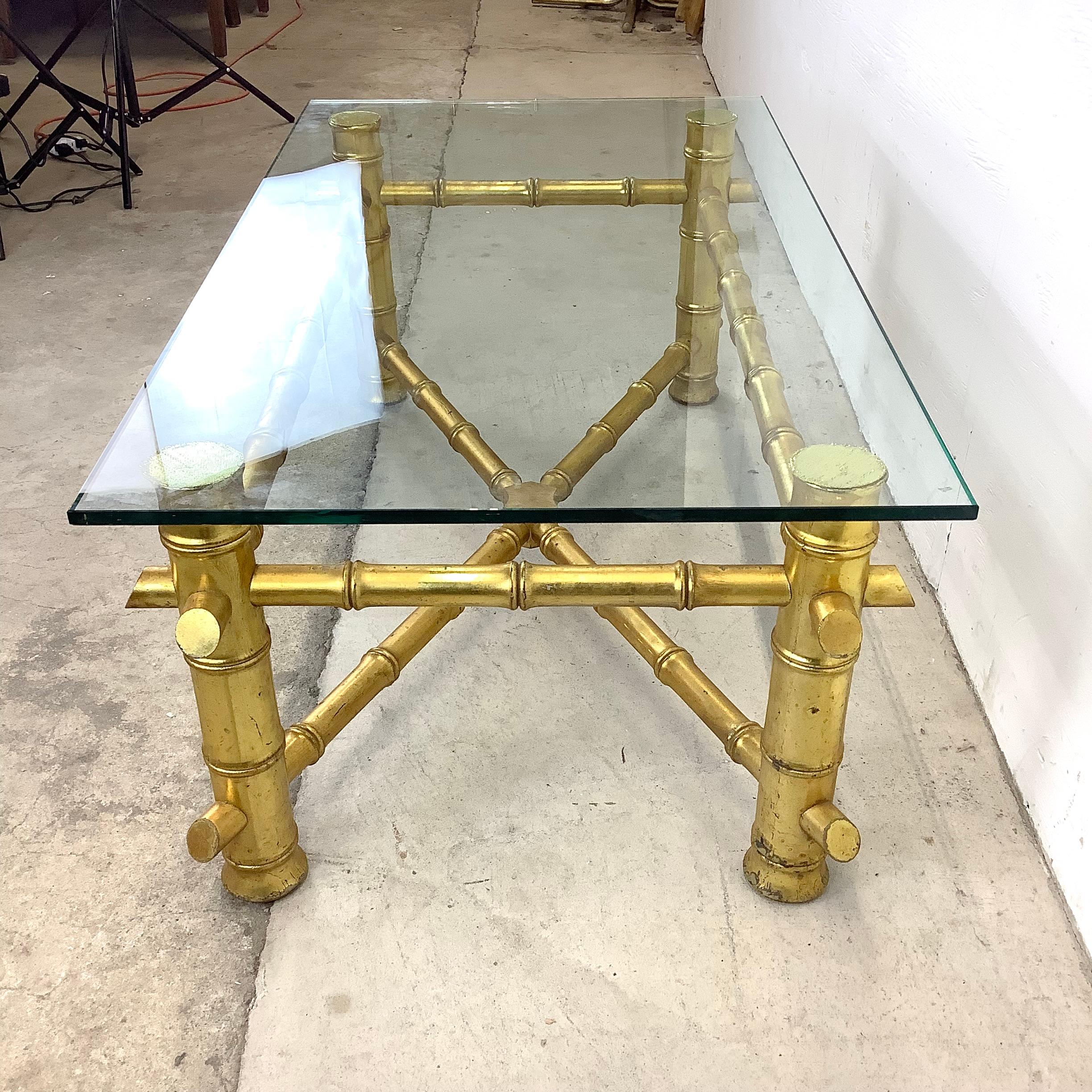 Vintage Modern Faux Bamboo and Glass Top Coffee Table For Sale 4