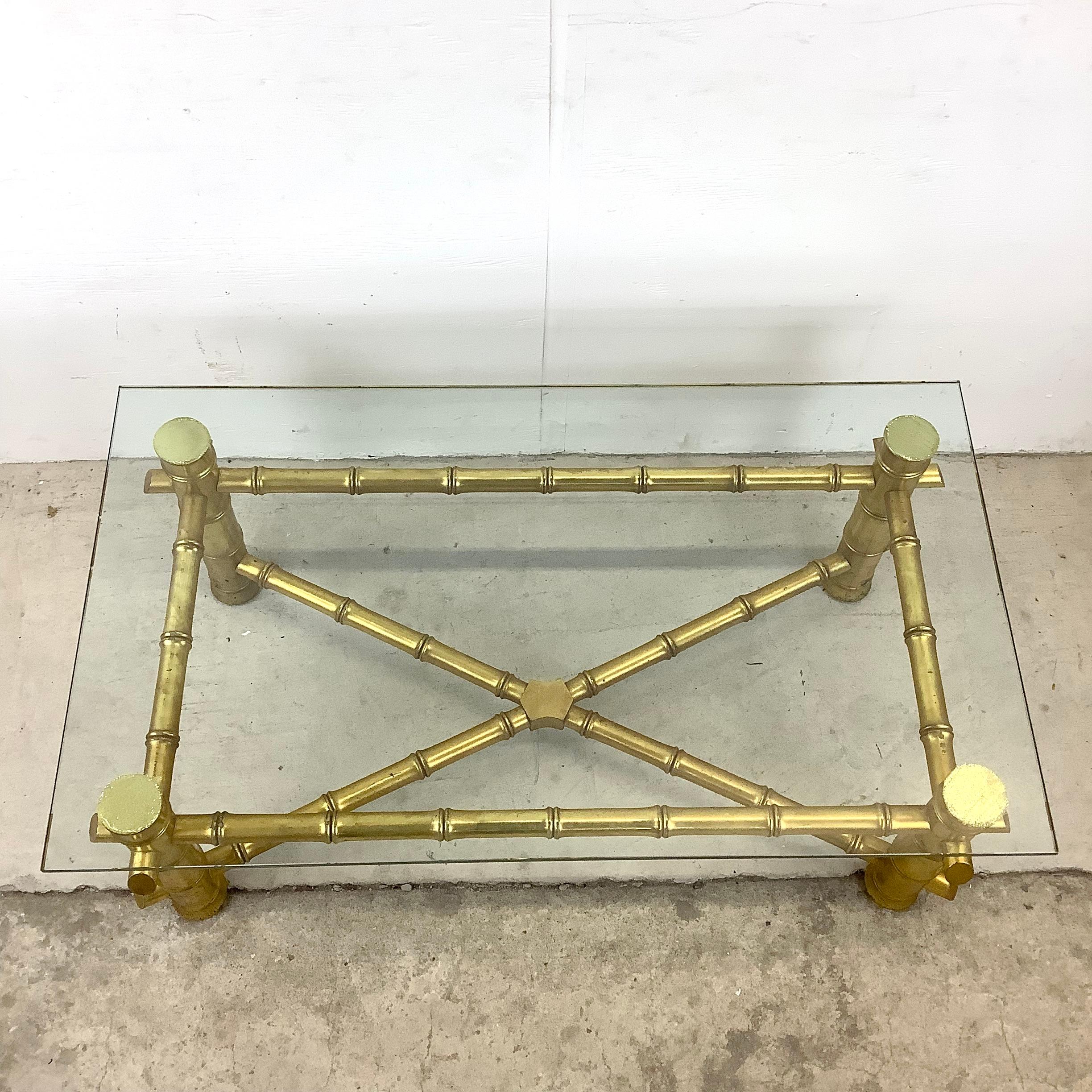 Unknown Vintage Modern Faux Bamboo and Glass Top Coffee Table For Sale