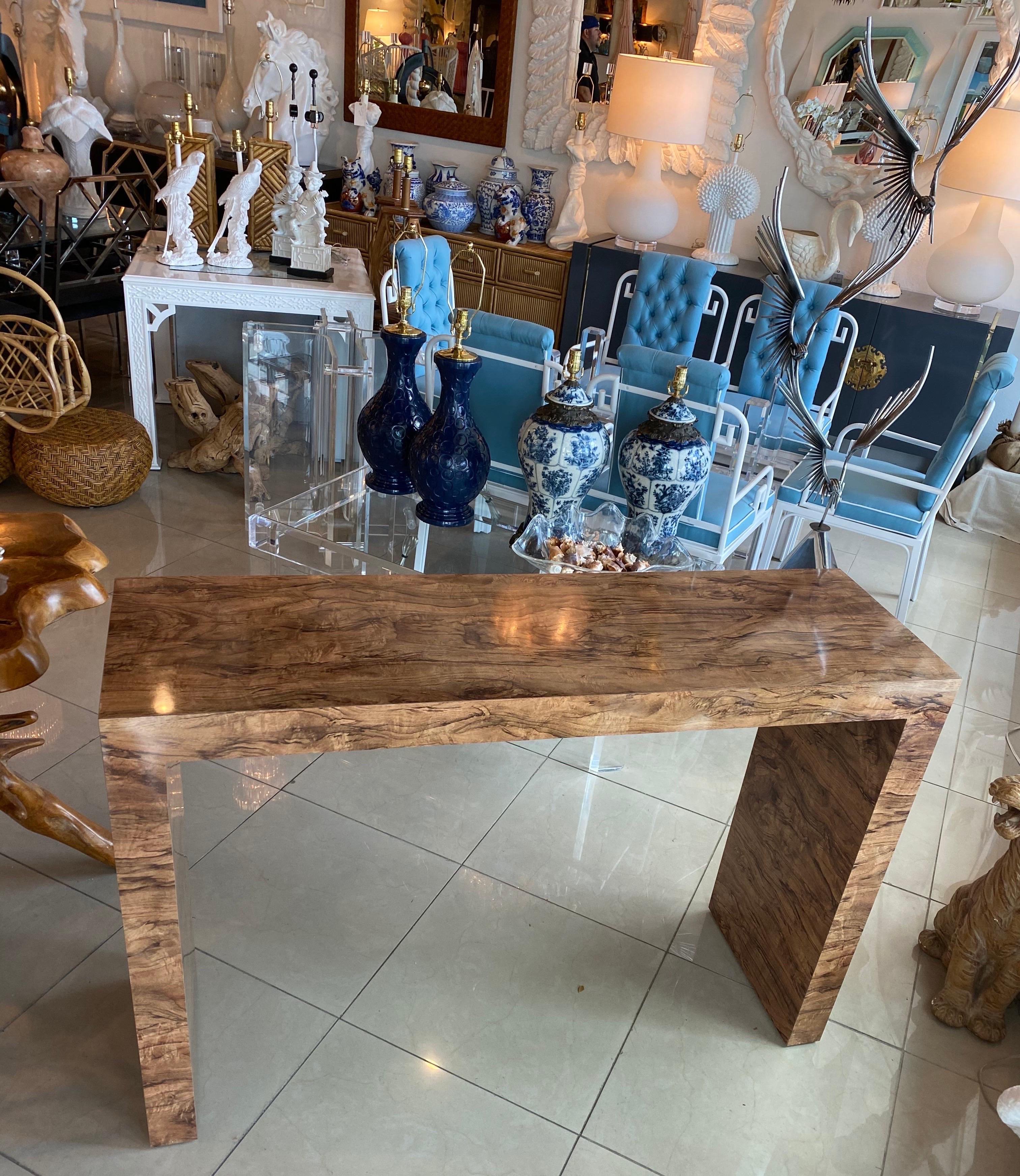 burl wood console table