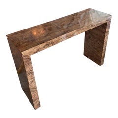 Vintage Modern Faux Burl Wood Waterfall Console Table