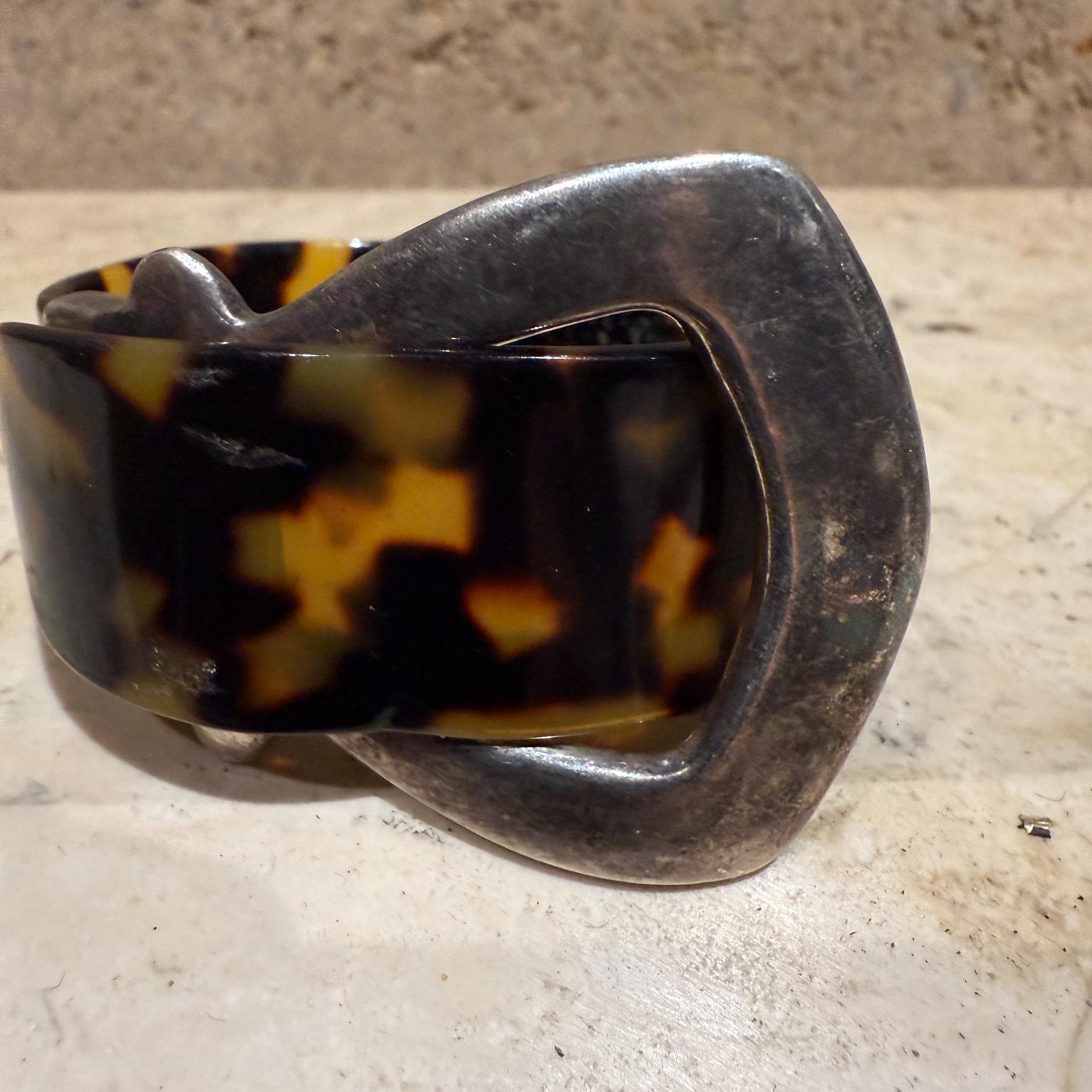 Gemello vintage moderno in argento con finto guscio di tartaruga in vendita 2