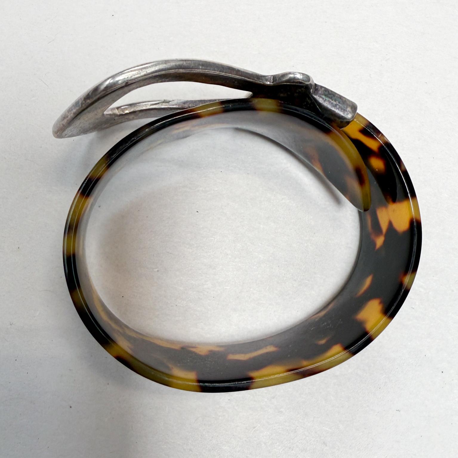 Gemello vintage moderno in argento con finto guscio di tartaruga in vendita 3