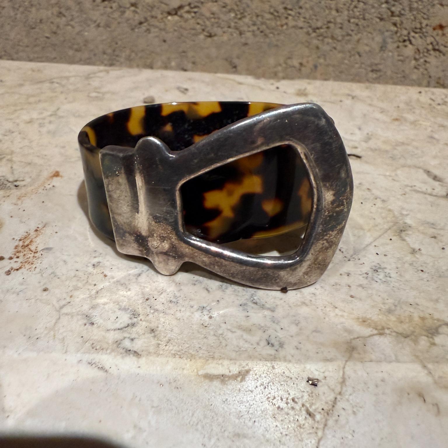 Gemello vintage moderno in argento con finto guscio di tartaruga in vendita 7