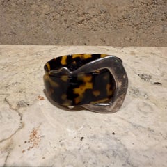 Vintage Modern Faux Tortoise Shell Silver Cufflink