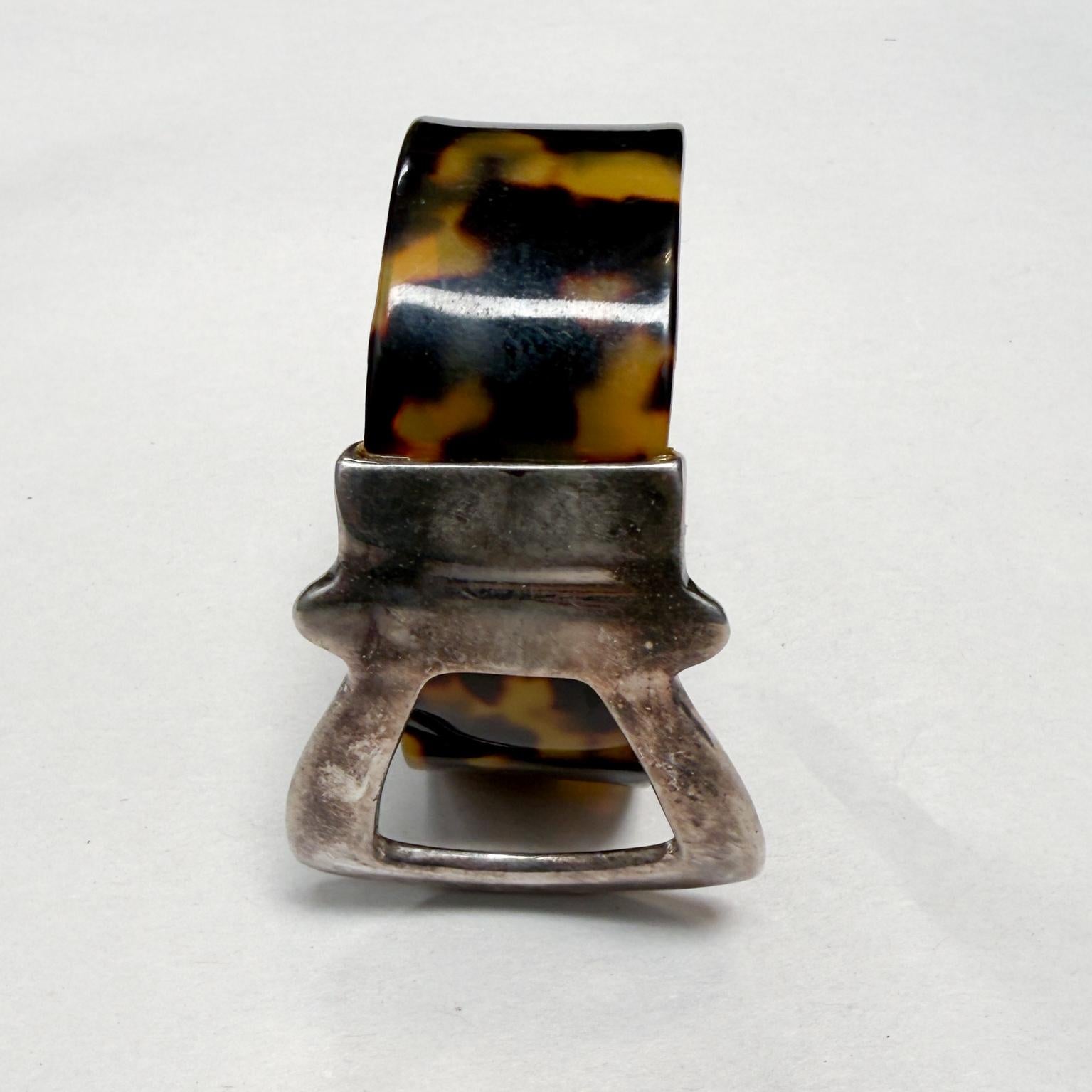 Placcato Gemello vintage moderno in argento con finto guscio di tartaruga in vendita