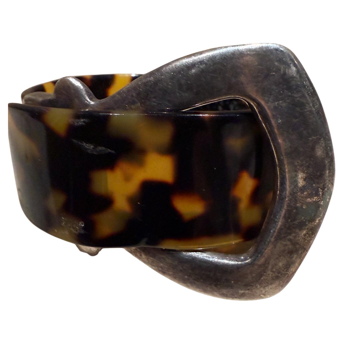 Gemello vintage moderno in argento con finto guscio di tartaruga in vendita